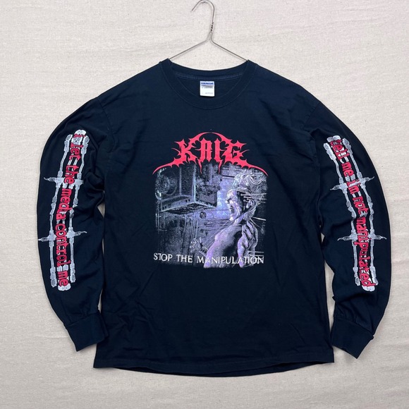 Gildan Other - Krig Stop The Manipulation Band Tee Black Long Sleeve Graphic Shirt Death Metal